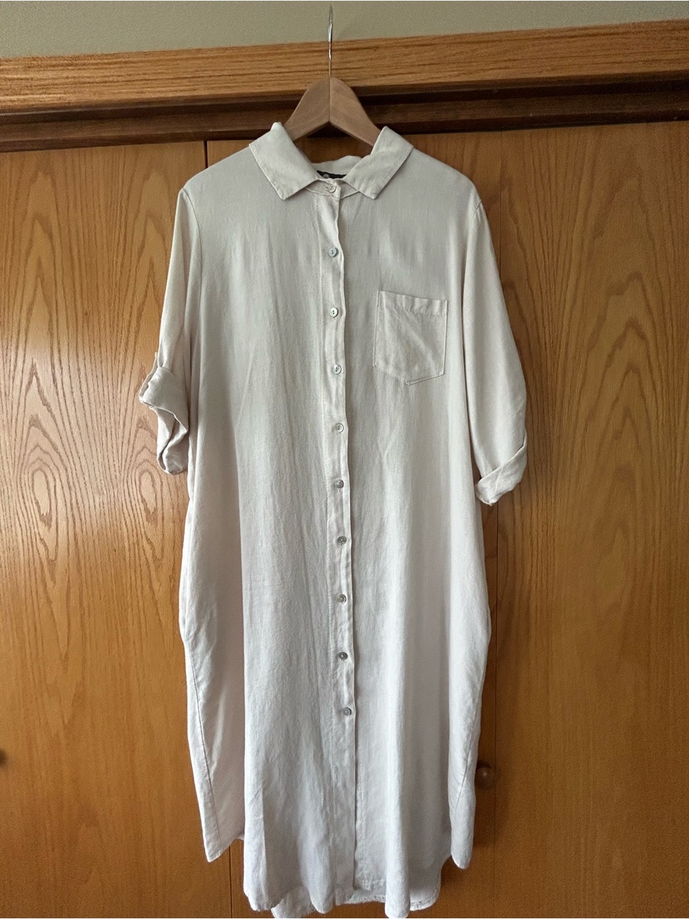 Light Cream Women's Long Button-Down Shirt Dress
